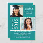 Foto Abschluss Einladung Klasse Türkis Weiß (Vorne/Hinten)