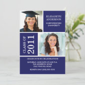 Foto Abschluss Einladung ~Klassik Blau & Weiß (Stehend Vorderseite)