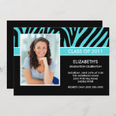 Foto Abschluss Einladung Trendy Türkis Zebra (Vorne/Hinten)