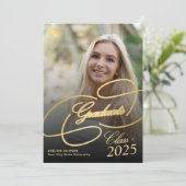 Foto-Abschluss für Schwarz-Gold-Graduierte Ankündigung (Stehend Vorderseite)