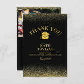 Foto-Abschluss für Schwarz und Gold-Glitzer Dankeskarte (Vorne/Hinten)