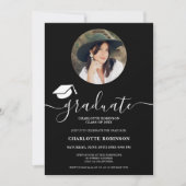 Foto Abschluss für Schwarze Graduierung Einladung (Vorderseite)