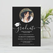 Foto Abschluss für Schwarze Graduierung Einladung (Stehend Vorderseite)