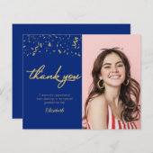Foto Abschluss Gold Blue Budget Danke Karte (Vorne/Hinten)