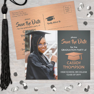 Foto-Abschluss Grau & Faux-Kupfer Save-the-Date-Ka Postkarte