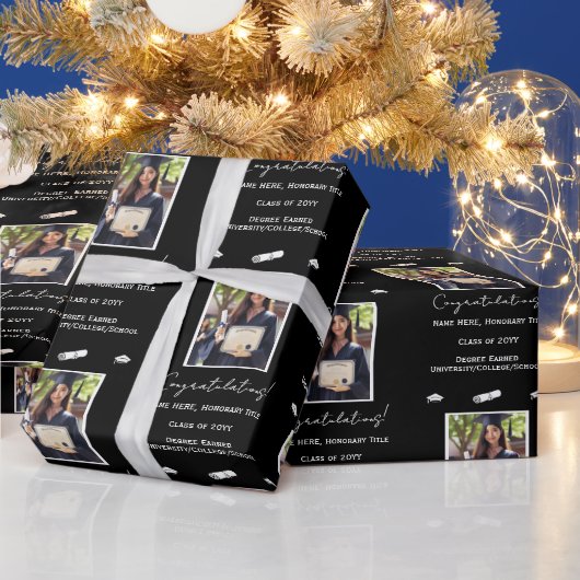 Foto Abschluss Herzlichen Glückwunsch, Schwarz und Geschenkpapier (Feiertage)