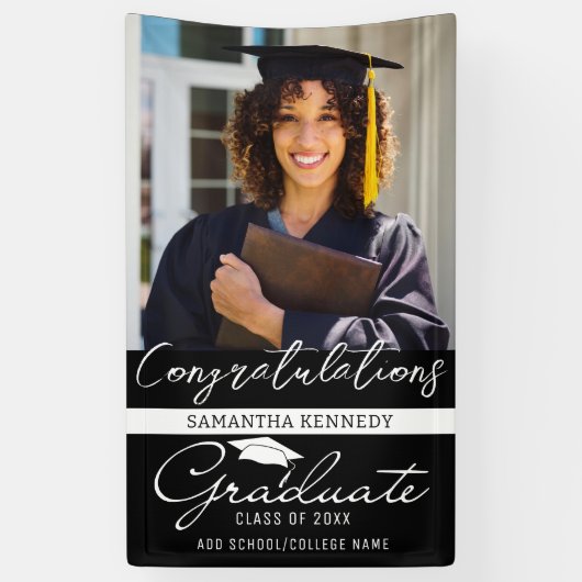 Foto Abschluss-Klasse von 2025 Schwarzen Glückwuns Banner (Vertikal)