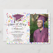 Foto Abschluss Lila Grad Cap Confetti Party Einladung