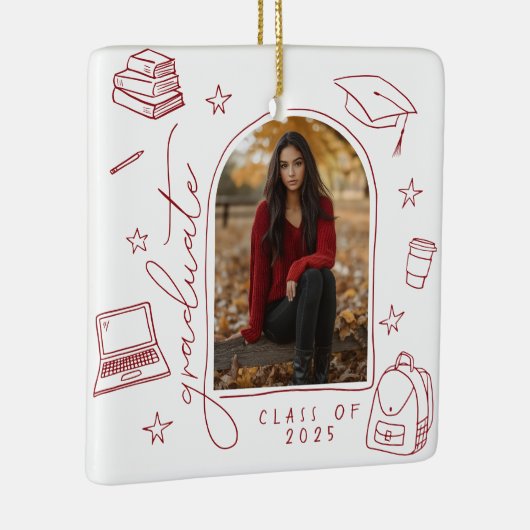 Foto-Abschluss mit der Hand in Rot, Weißes Retro Keramikornament (Rechts)