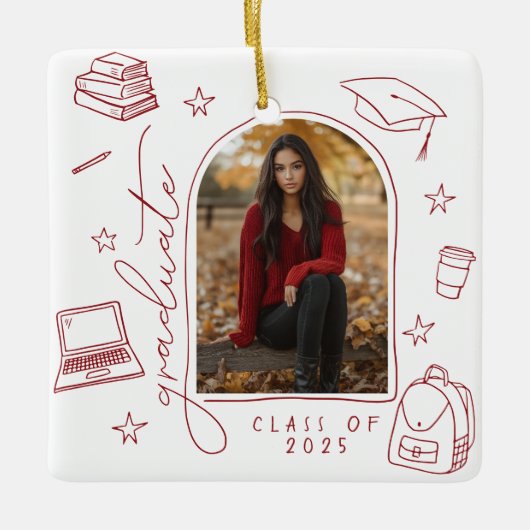 Foto-Abschluss mit der Hand in Rot, Weißes Retro Keramikornament (Vorderseite)