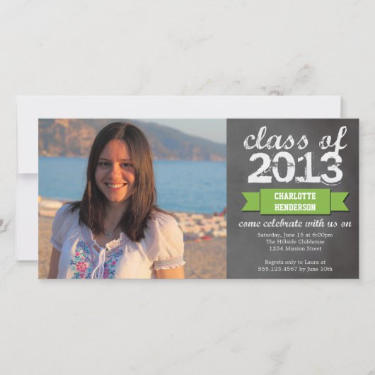 Foto-Abschluss mit grünem Banner Ankündigung (Vorderseite)