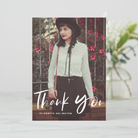 Foto-Abschluss mit Pinselhandschrift Dankeskarte (Stehend Vorderseite)