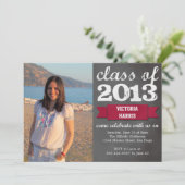 Foto-Abschluss mit rotem Banner Einladung (Stehend Vorderseite)