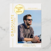 Foto Abschluss Modernes Script Gold Folieneinladung (Vorderseite)