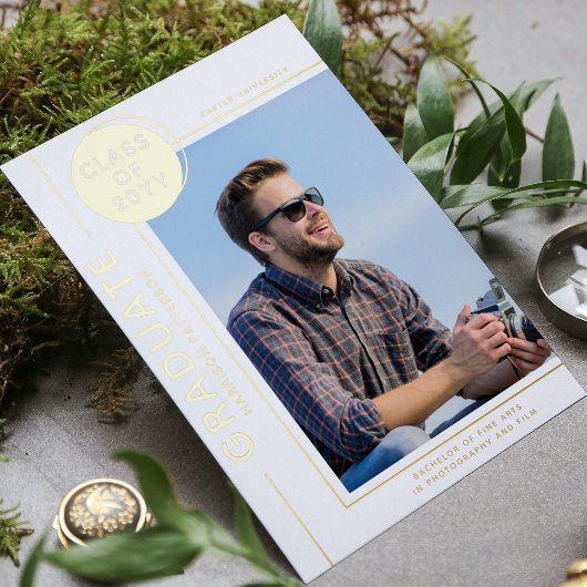 Foto Abschluss Modernes Script Gold Folieneinladung