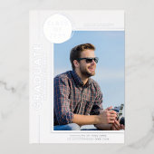 Foto Abschluss Modernes Script Silver Folieneinladung (Vorderseite)