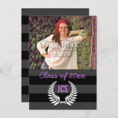 Foto Abschluss Monogram Lila Preppy Einladung (Vorne/Hinten)