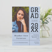 Foto Abschluss Open House | Blaue Aufforderung Einladung (Stehend Vorderseite)