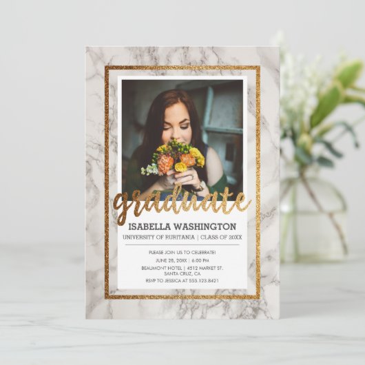 Foto-Abschluss-Party der Gold-u. Einladung (Stehend Vorderseite)