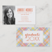 Foto Abschluss| Pastelstreifen Kariert Telefonnummerkarte (Vorne/Hinten)