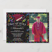 Foto Abschluss Red Cap Confetti Class 20XX Party Einladung (Vorderseite)