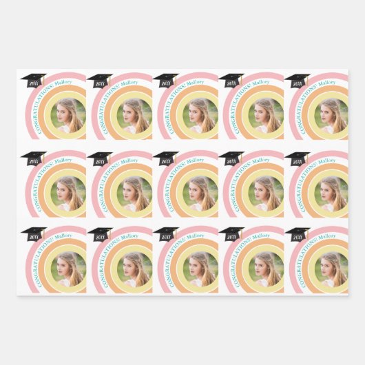 Foto Abschluss Rosa und orange Geschenkpapier Set (Vorderseite 3)