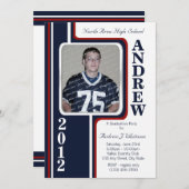 Foto Abschluss/Rot und Marinestreifen Einladung (Vorne/Hinten)