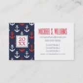 Foto Abschluss| Rotweiße und blaue Navy-Muster Telefonnummerkarte (Rückseite)