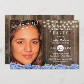 Foto Abschluss Rustic Wood Hydrangea Floral Einladung (Vorne/Hinten)