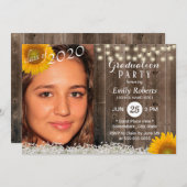 Foto Abschluss Rustikales Holz Sonnenblumen Einladung (Vorne/Hinten)