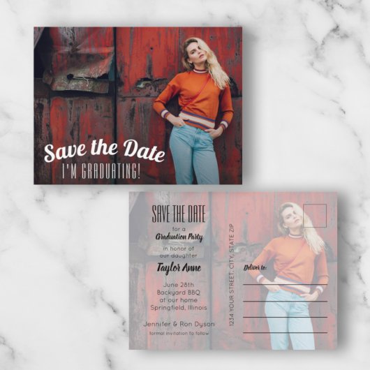 Foto Abschluss Save the Date Postkarte