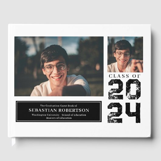 Foto Abschluss School Black and White Guest Book Gästebuch (Vorderseite)