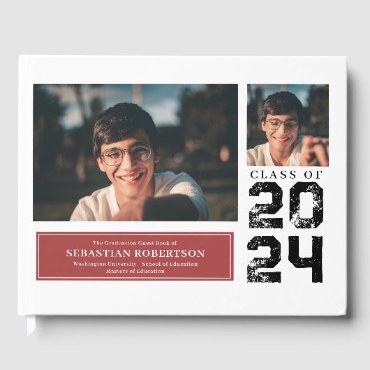 Foto Abschluss School Red and White Guest Book Gästebuch (Vorderseite)