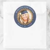Foto Abschluss Sticker Laurel Wreath Navy Runde (Tasche)