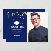 Foto Abschluss Vielen Dank Blue Gold Confetti Dankeskarte (Vorne/Hinten)
