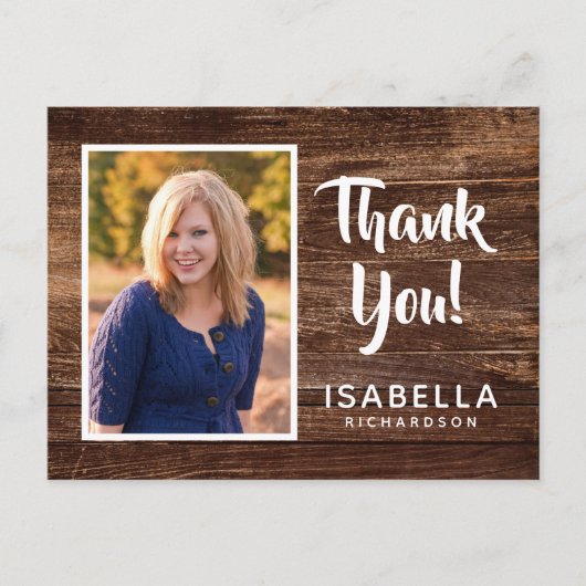 Foto Abschluss Vielen Dank | Rustikales Holz Postkarte (Vorderseite)