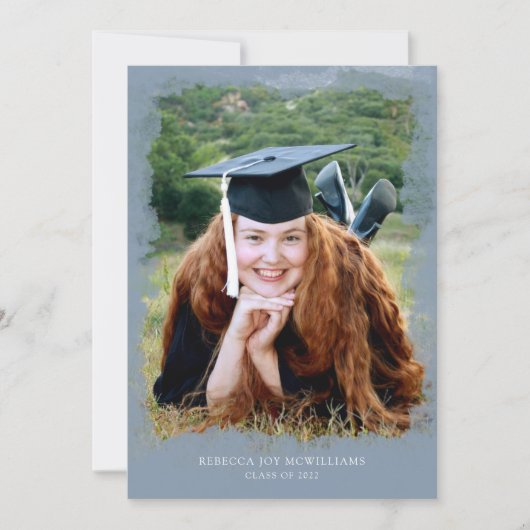 Foto-Abschlusseinladung, modernes staubiges Blau Einladung (Vorderseite)