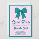 Foto-Abschlussfeier mit Teal Gingham-Schleife Einladung (Rückseite)