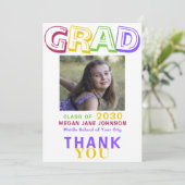 Foto Absolvent bunt 8. Klasse grad Typografie Dankeskarte (Stehend Vorderseite)