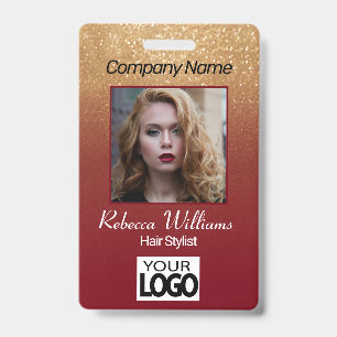 Foto Abzeichen - Dunkelrot und Gold Glitzer Ausweis