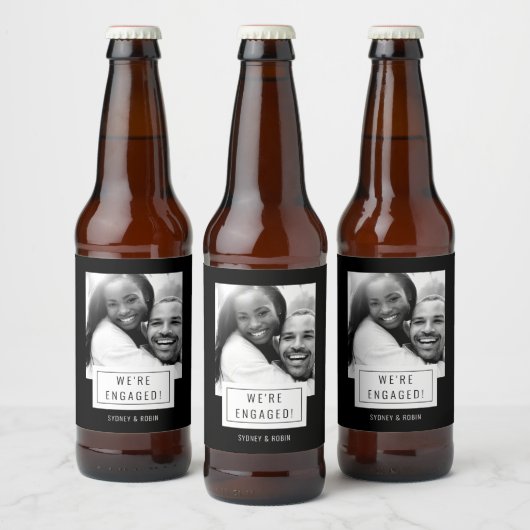 Foto Abzeichen | VERLOBUNG | Bier-Etikett | Schwar Bierflaschenetikett (Flaschen)