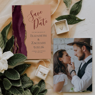 Foto-Achat Burgund Gold Pfirsich Save-the-Date-Kar Einladung
