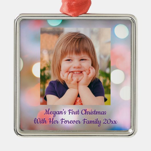 Foto "adoptiert Kind zu Weihnachten, Name" Ornament Aus Metall (Vorne)