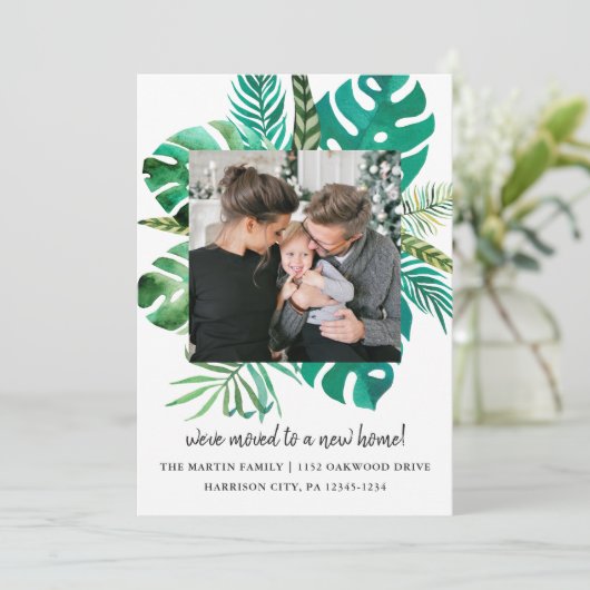 Foto "Adresswechsel in tropischen Blätter" Ankündigung (Stehend Vorderseite)