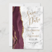 Foto Agate Burgundy Gold Marble Save the Date Einladung (Vorderseite)