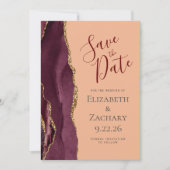 Foto Agate Burgundy Gold Peach Save the Date Card Einladung (Vorderseite)