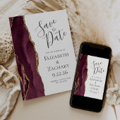 Foto Agate Burgundy Gold Save the Date Card Einladung