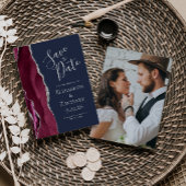 Foto Agate Burgundy Silver Navy Save the Date Einladung