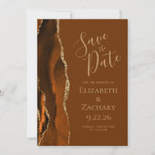 Foto Agate Burnt Orange Brown Save the Date Einladung (Vorderseite)