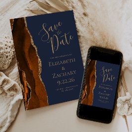 Foto Agate Burnt Orange Navy Blau Save the Date Einladung